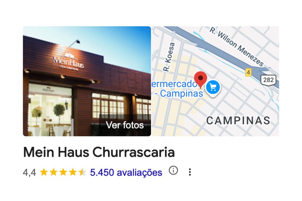 Churrascaria Mein Haus com nota 4,4 e mais de 5.400 avaliações no Google em São José