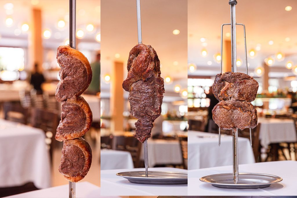 Cortes nobres de churrasco: picanha, entrecorte e filé mignon servidos no espeto corrido da Mein Haus